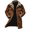 Men's Vintage Suede Patchwork Lamb Fleece Multi-Pocket Reverse Collar Outdoor Jacket Coat by Inlyline