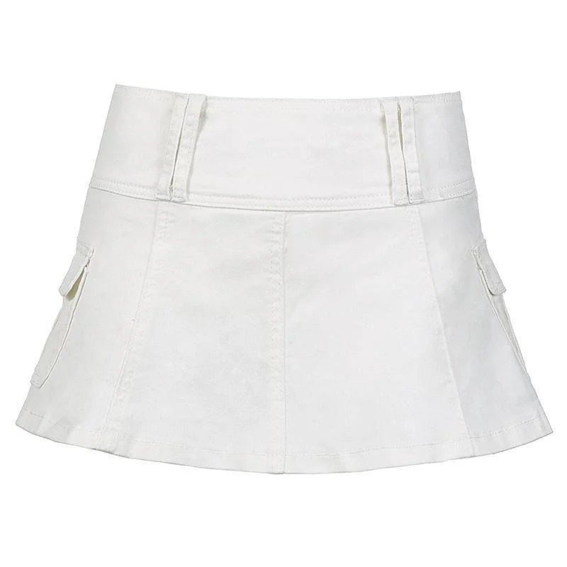 Uveng Uveng New Solid Color Personality Street Spice Girl Style Women's Denim Pleated Skirt Skirt