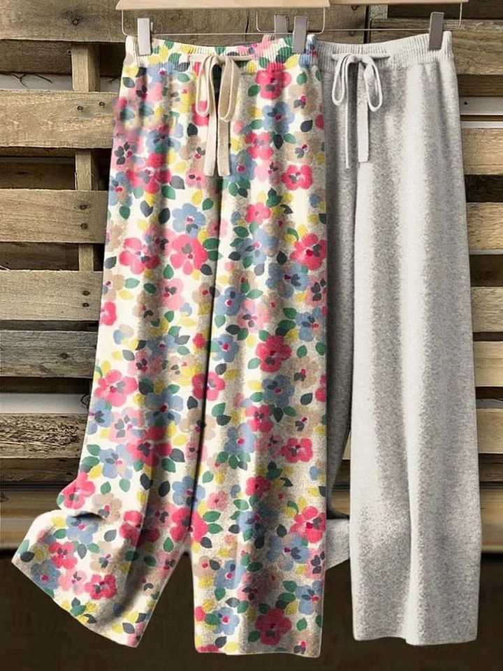 Women's Lovely Floral Art Printed Comfortable Knitted Trousers