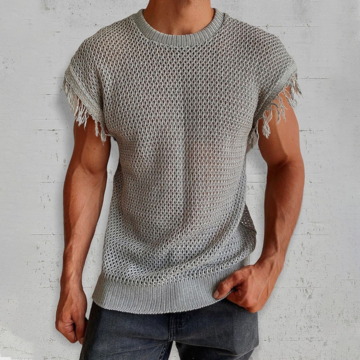 Men's Fringed Sheer Sleeveless Top Lixishop 