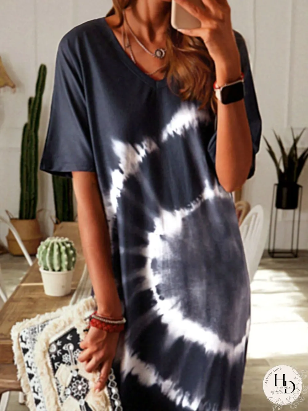 Women Casual Cotton Tie-Dye Knitting Dress