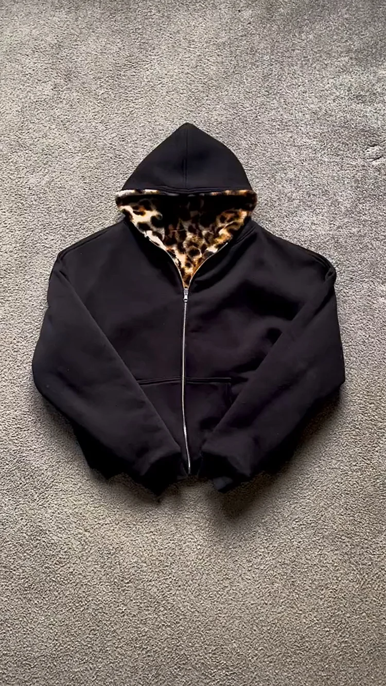 Reversible Leopard Print Zip Sweatshirt (Buy 2 Free Shipping)