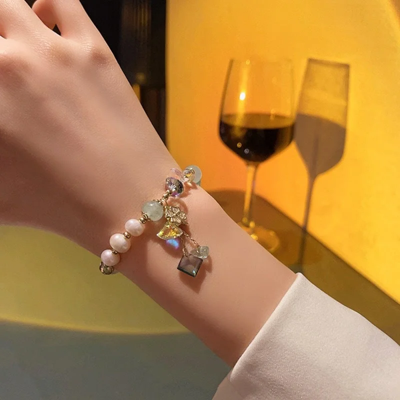 Natural green crystal pearl bracelet