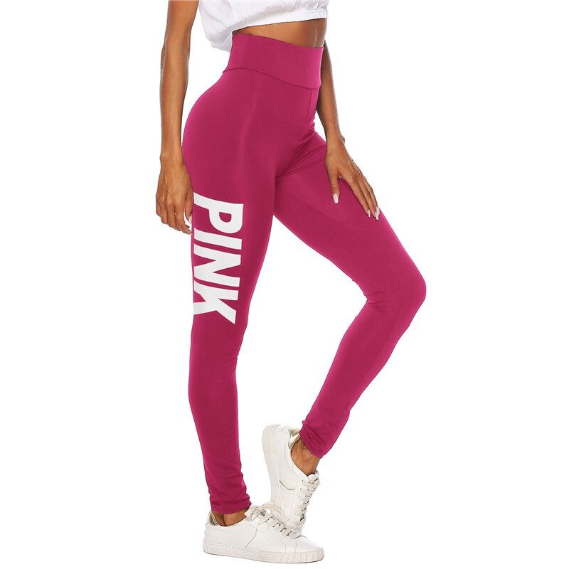 yvlvol stretch skinny women leggings pink letter printed Pants Casual Sport Fitness Leggings