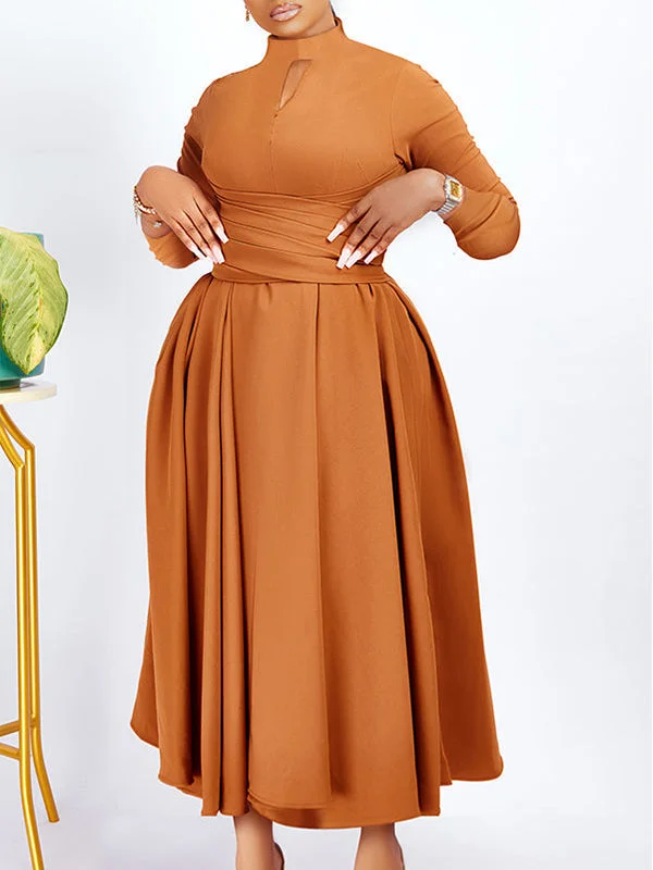 Solid Tied-Waist Midi Dress