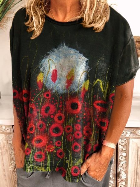 Bestdealfriday Cotton Blend Short Sleeve Flower Shirt