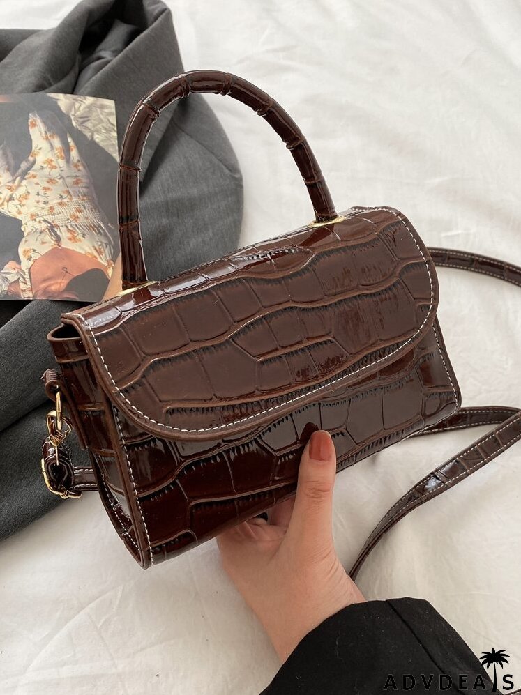 Croc Embossed Top Handle Satchel Bag