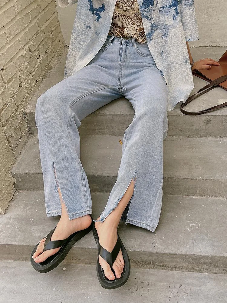 Korean Fashion Loose Split High Waist Jeans TK011