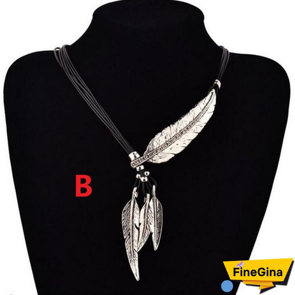 Women's Fashion Stainless Steel Feather Tree Leaf Pendant Necklace Multilayer Necklace Clavicle Chain Sweater Chain Jewelry Accessories