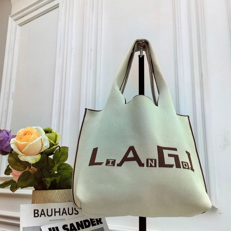 Women’s Large Polyester Letter Color Block Streetwear Square Open Shoulder Bag