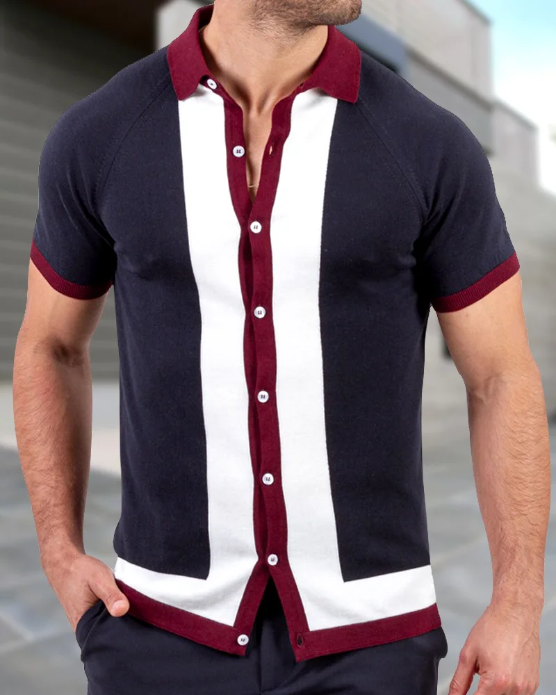 Men's Single Breasted Contrast Knit Short Sleeve