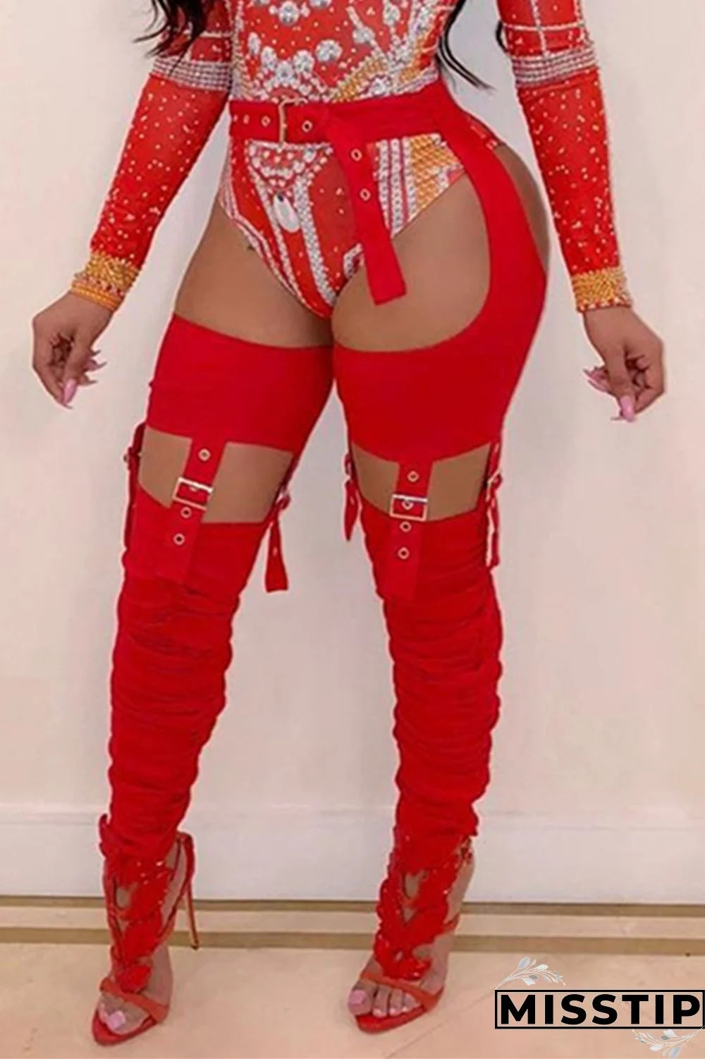 Red Fashion Sexy Skinny Solid Trousers