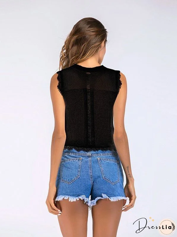 Casual Cutout Black Camisole Cropped Tank Top