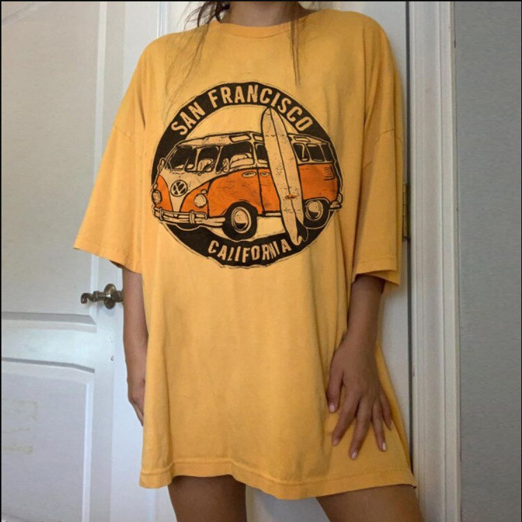 Simple O-Neck Yellow Printed Leisure Summer Plus Size Loose T-Shirt