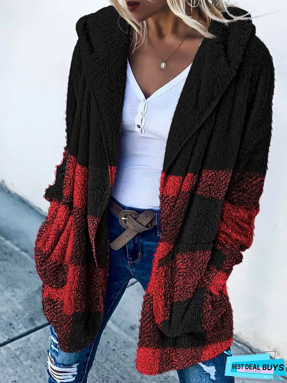 Casual Loose Plaid Teddy Jacket