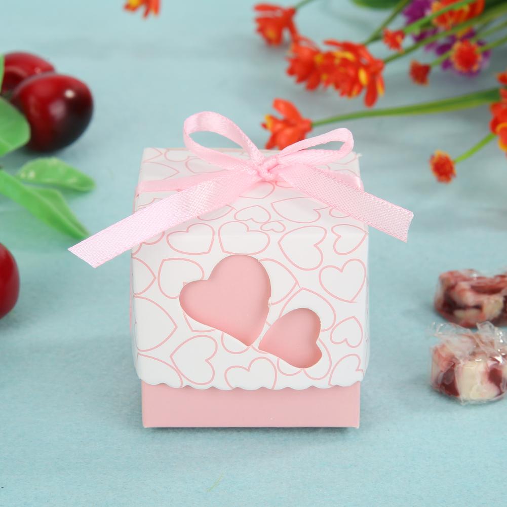 

10pcs Double Heart Cut Hollow Candy Boxes Wedding Valentine Gift, Light pink, 501 Original
