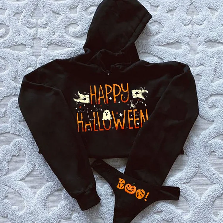 Happy Halloween Printed Sports Suit Hoodie Suit Set