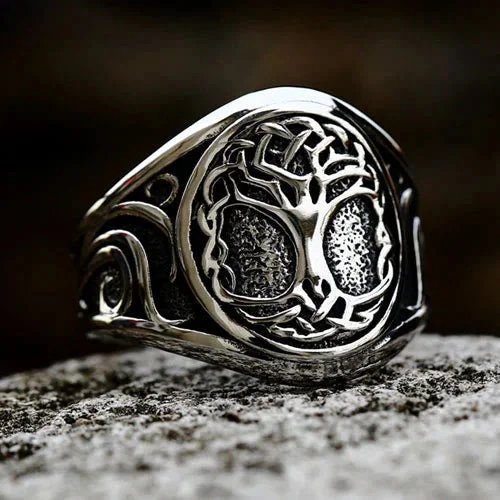 Coutureaura Vintage Yggdrasil Tree Of Life Stainless Steel Ring