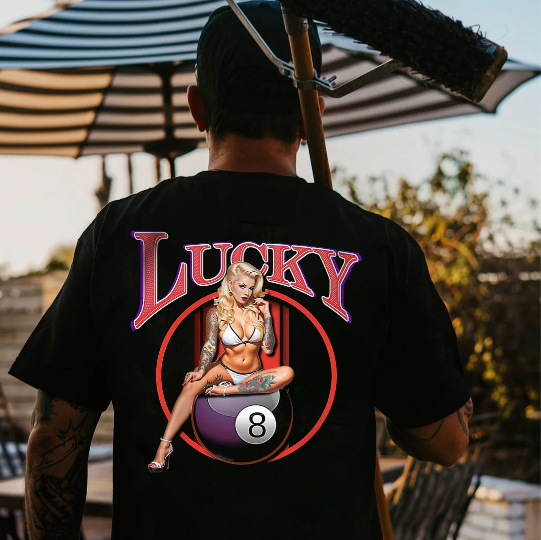 LUCKY Sexy Billiard Girl&8 Ball Print Men's T-shirt
