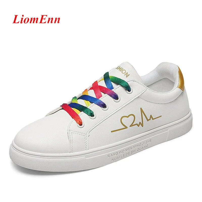Rainbow White Sneakers Women Flat Shoes Tennis Female Designer Leather Sport Shoes Woman Man 2021 Spring Unisex Large Size 35-44
