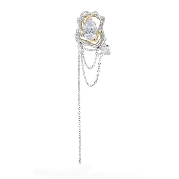 Irregular Set Zircon Tassel Chain Earrings