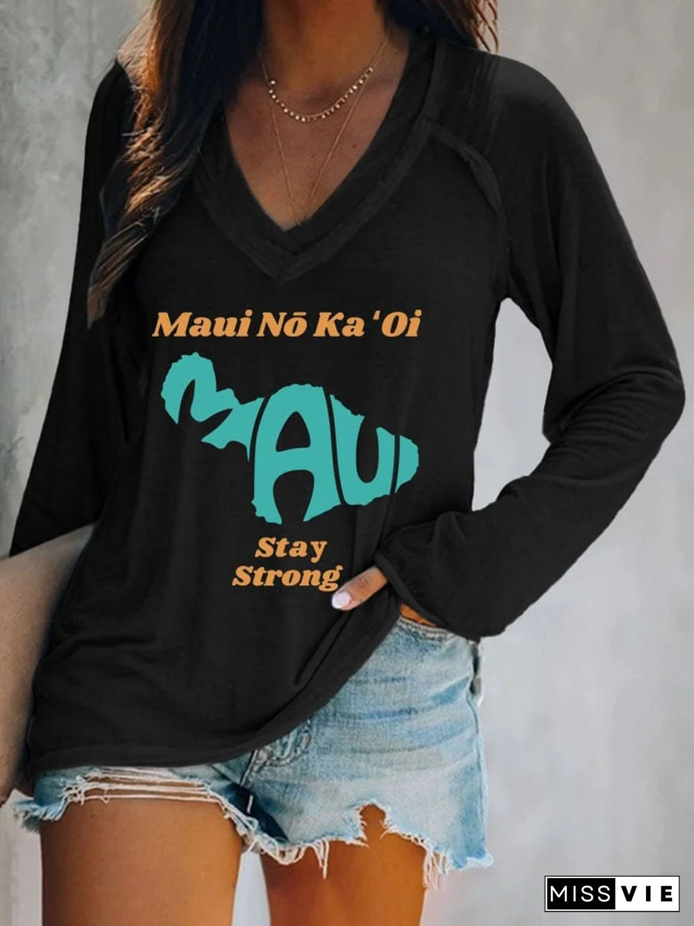 Women's Pray for Maui Print Casual T-Shirt