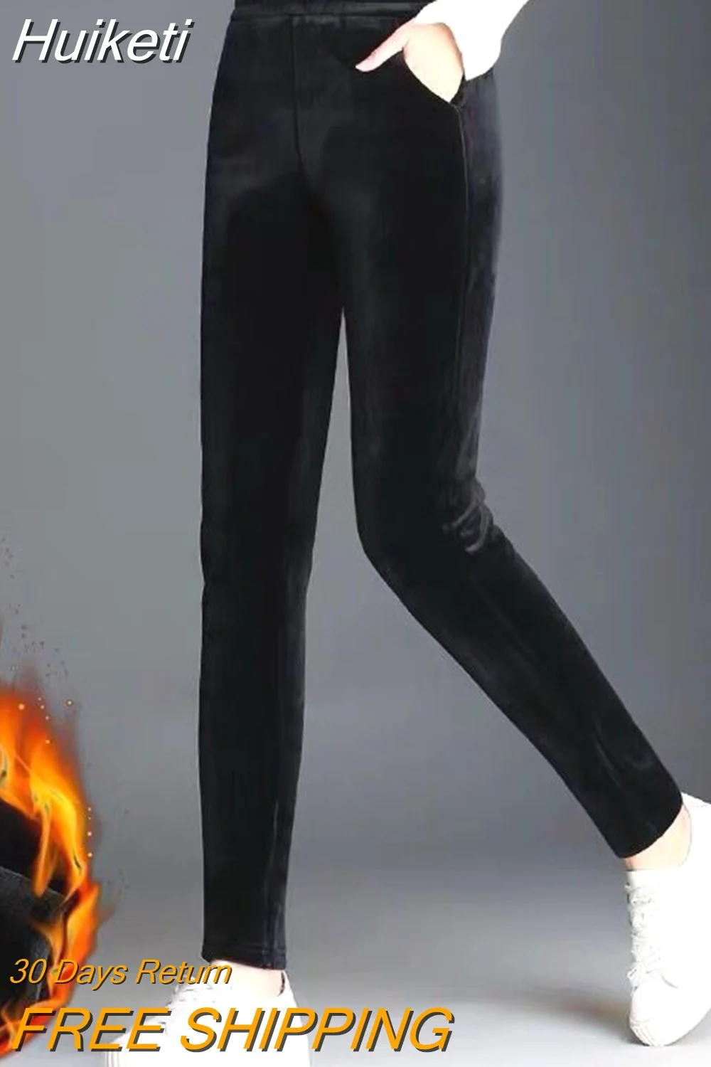 Huiketi Velvet Warm Leggings Womens Plus Size 3xl Casual Skinny Stretchy Velour High Waist Pants 2023 New Long Trousers Woman