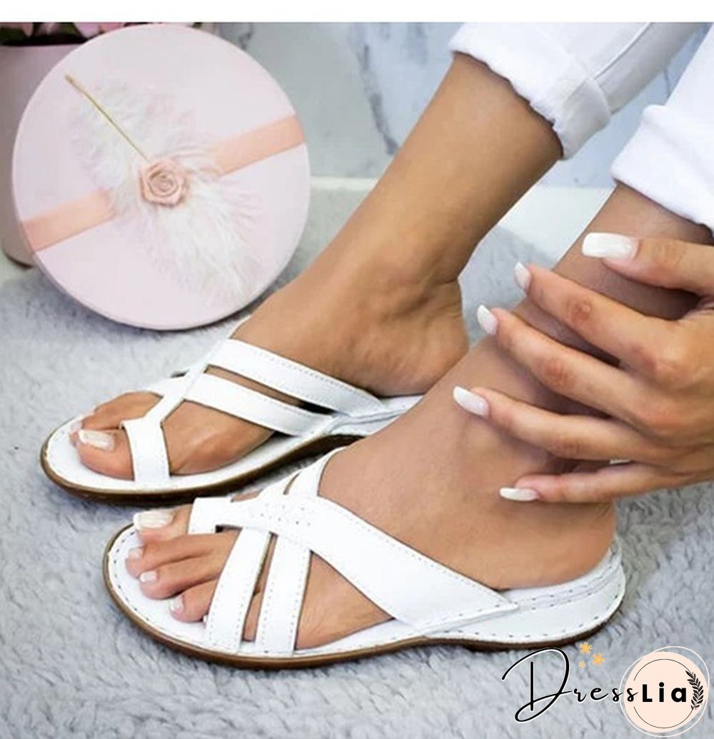 Summer Sandals Women Comfy Slippers Roman Leather Wedge Sandals Low Heels Beach Shoes Casual Flip Flops Sandalia Feminina