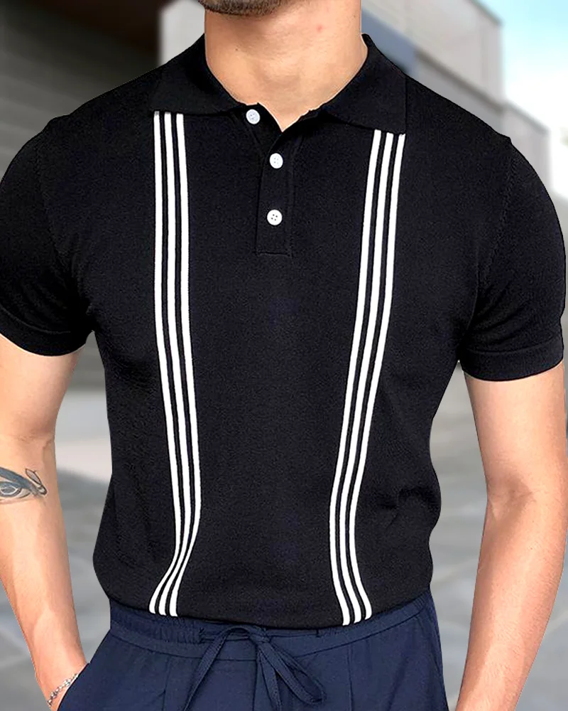 Men's Summer Striped Knit Short Sleeve