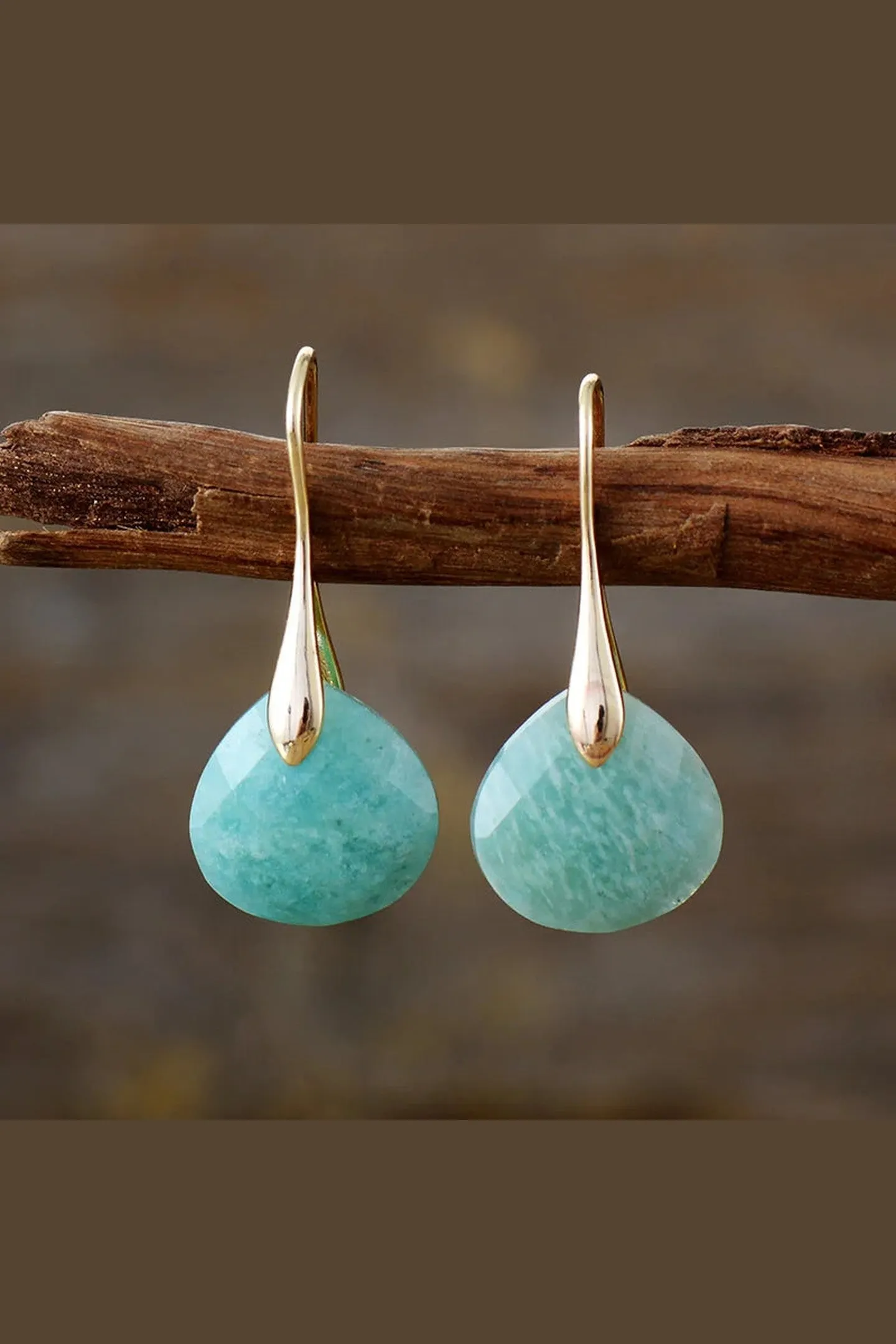 Women's Amazonite Natural Stone Drop Earrings &ndash; 18k Gold Plated