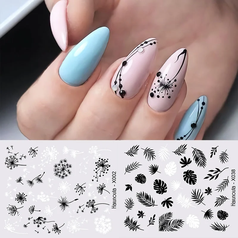 Harunouta Spring Flower Leaf Water Decals Love Heart Geometric Lines Nail Art Stickers DIY Slider Manicures Nail Art Decoration