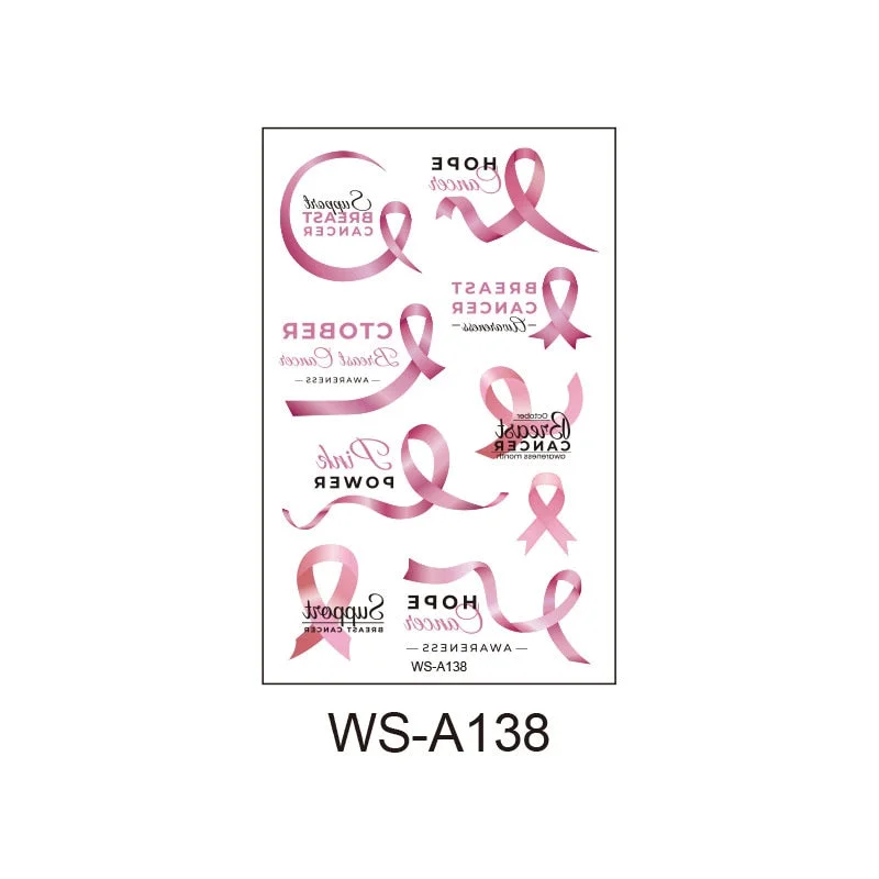 Pink Ribbon Tattoo Sticker Waterproof Sweat Promotional Event Disposable Tattoo Sticker Caring Day Tattoo Sticker