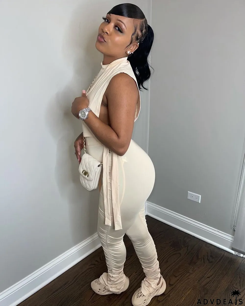 Solid Sleeveless Hollow Top Stacked Pants 2 Piece Sets