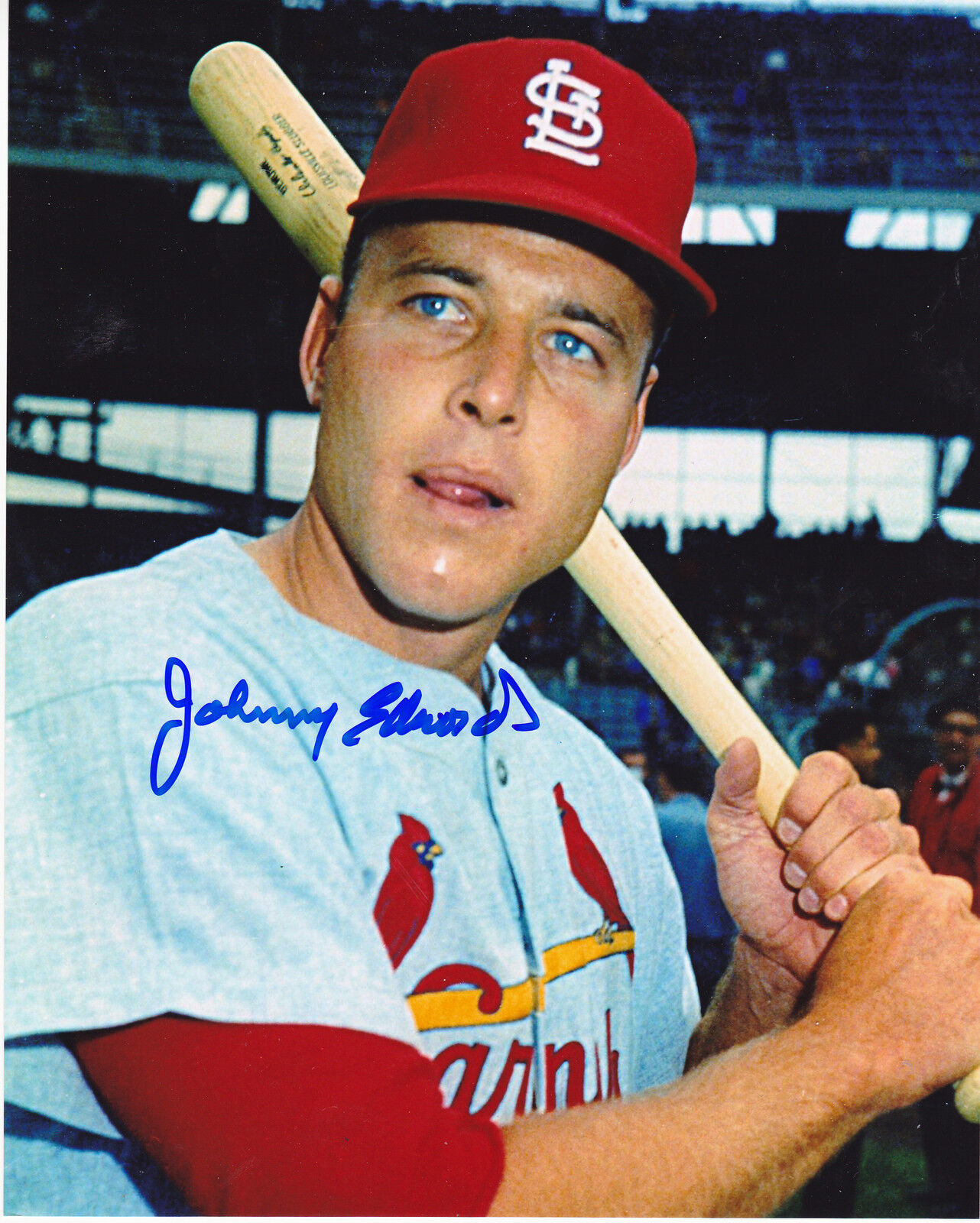 JOHNNY EDWARDS ST. LOUIS CARDINALS ACTION SIGNED 8x10