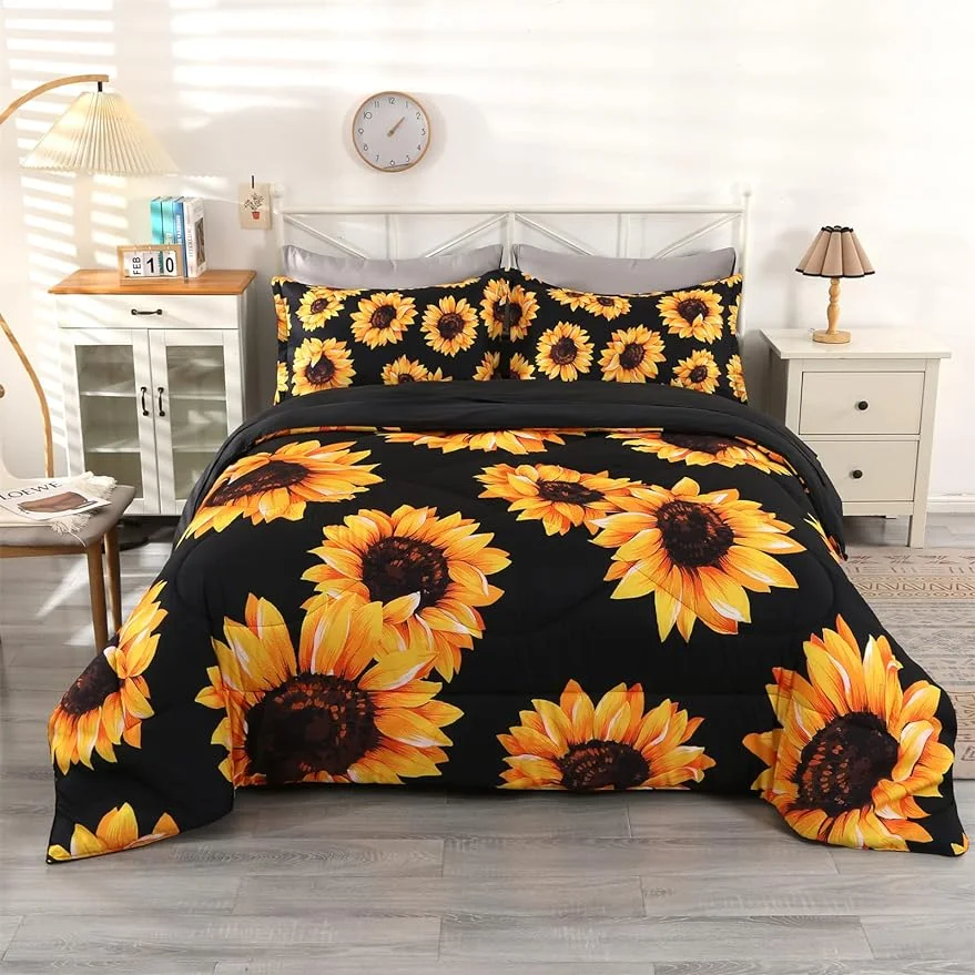 Sunflower Bedding Set Twin, Sunflower Bed Comforter Sets, 5-Piece Sunflower Decor Comforter Set, Premium Kid Bedding Set, Comfortable and Soft for Teen Girls and Boys