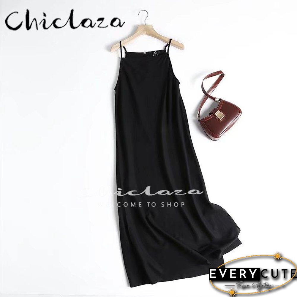 Summer Women Fashion Sleeveless Linen Slip Party Dresses Female Slim Solid Color Simple Casual Midi Dress