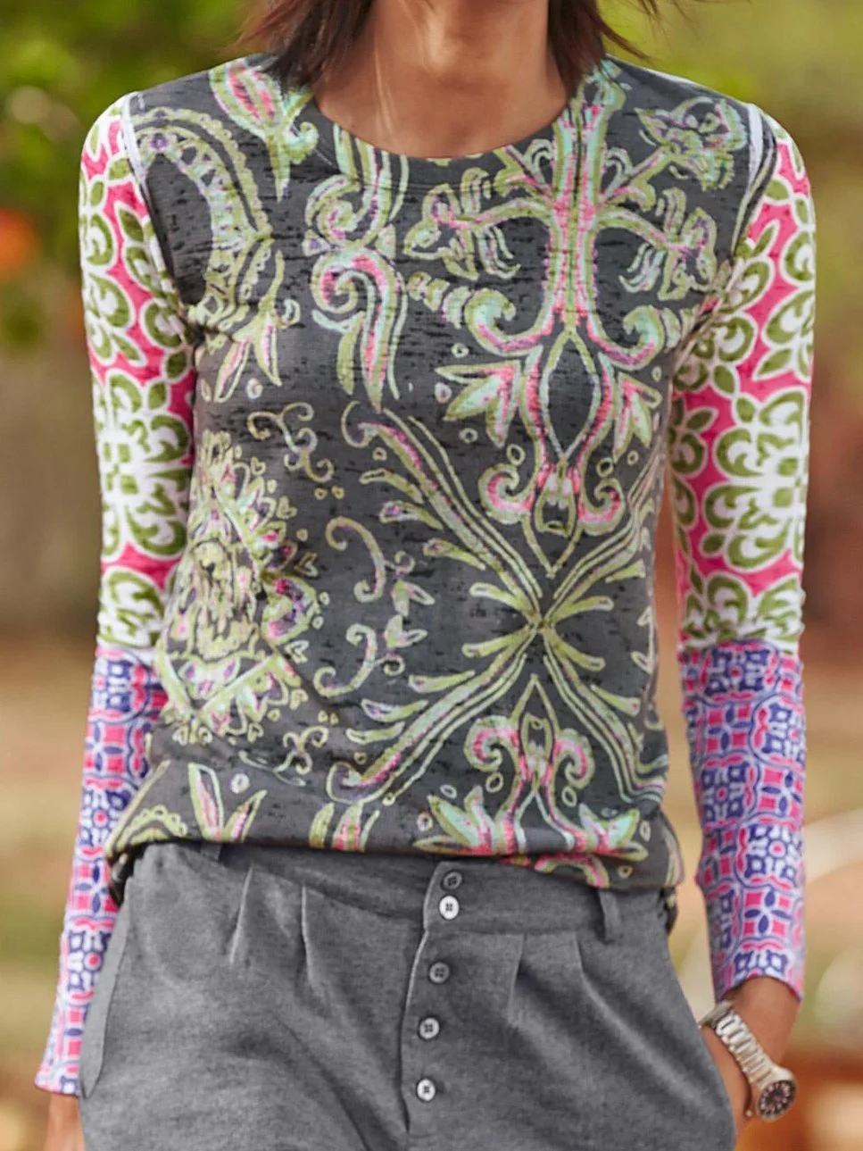 Long Sleeve Cotton Paneled Shirts & Tops