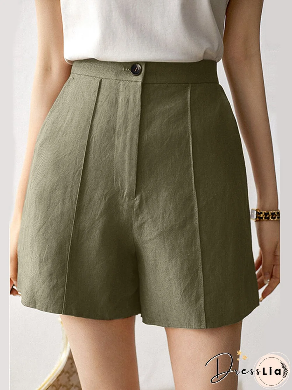 Solid Pocket Button Zip Front Wide Leg Shorts