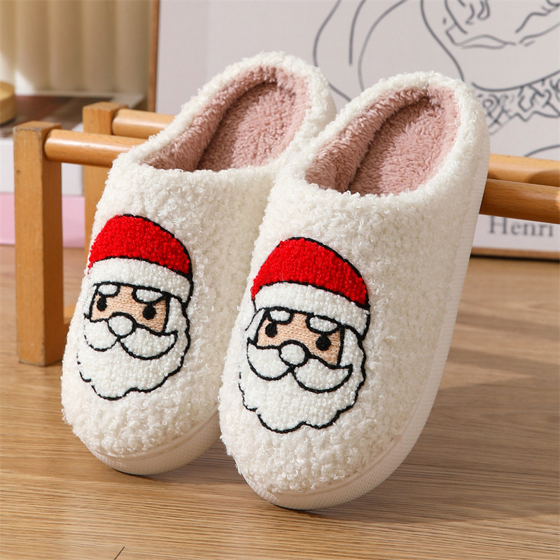 Unisex Embroidered Warm Home Santa Claus Cotton Slippers