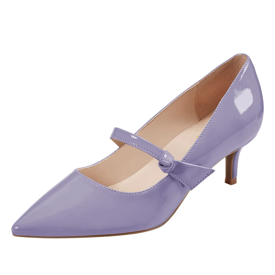 Light Purple Kitten Heel Pointed Toe Simple Mary Jane Shoes