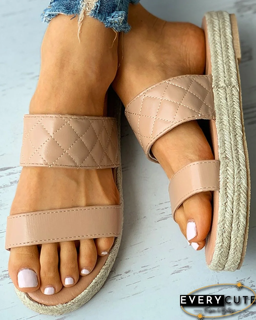 Double Strap Quilted Espadrille&nbsp;Flat Sandals