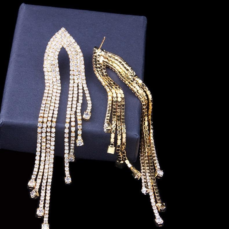 Diamond long tassel fashion earrings