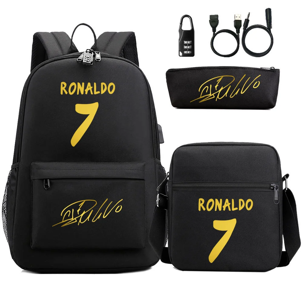 Buzzdaisy Cristiano Ronaldo-themed School Bag Set with USB Charging and Password Lock Function