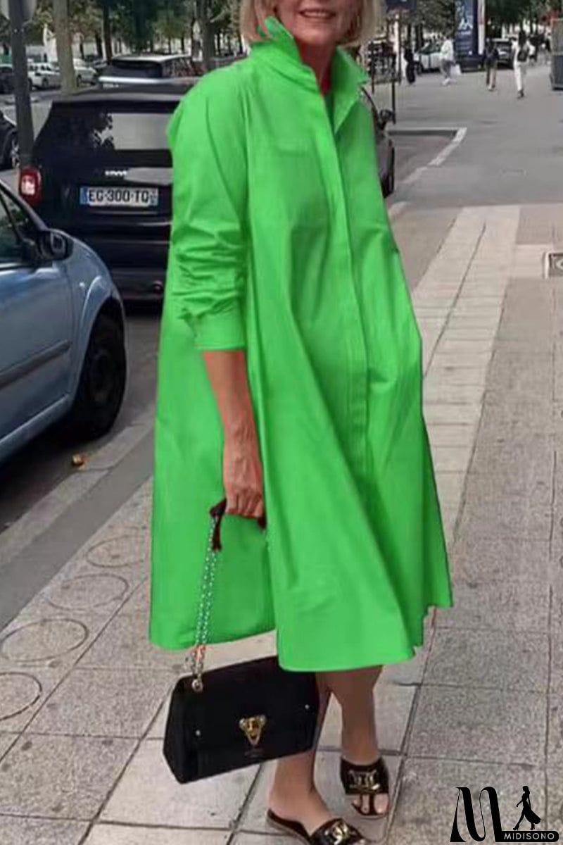MidiSono - Street Elegant Solid Color Shirt Collar A Line Dresses(3 Colors)