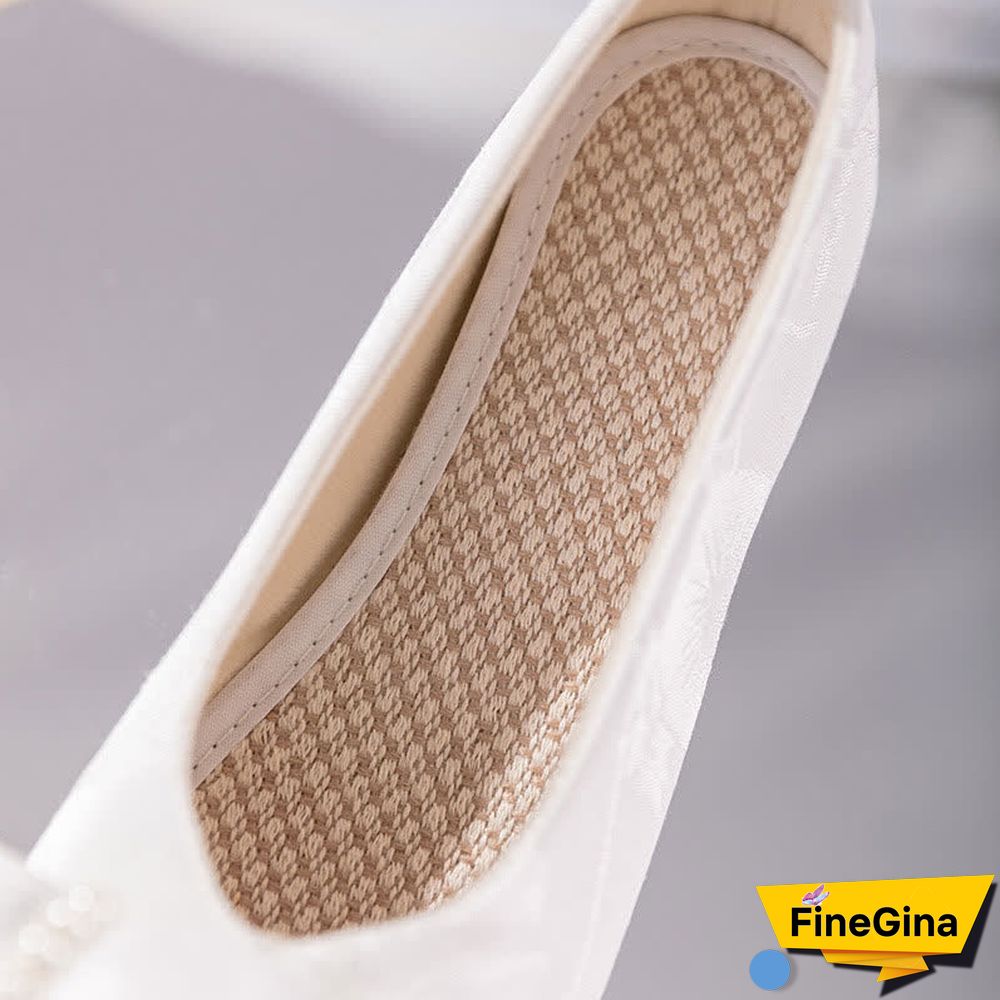 Vintage Embroidery Pearl Pillow Trim Flats Shoes