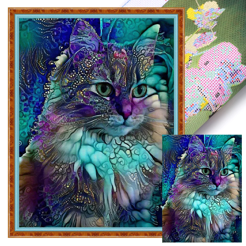 11CT Full Stamped Cross Stitch - Cat(Canvas|40*54cm)