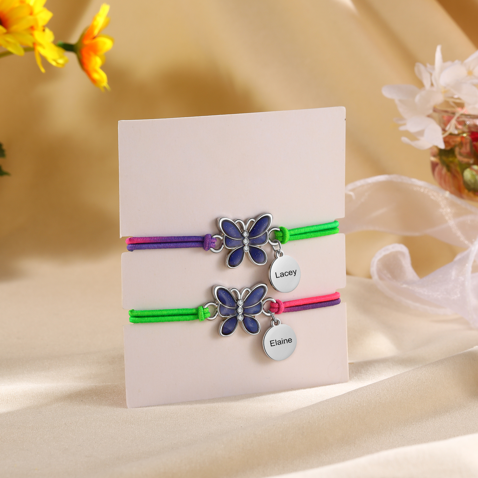 Custom 2 Names Bracelet Set 2 Pieces Hair Ties Back To School Gift for Girls Sisters Best Friends-Jessemade AU