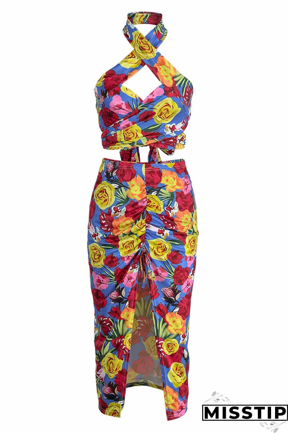 Leopard Print Fashion Street Print Patchwork Halter Sleeveless Two Pieces