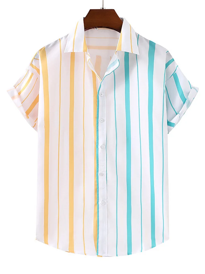 Men's Printed Shirt Light Colored Short Sleeve Top Summer Shirt-Cosfine