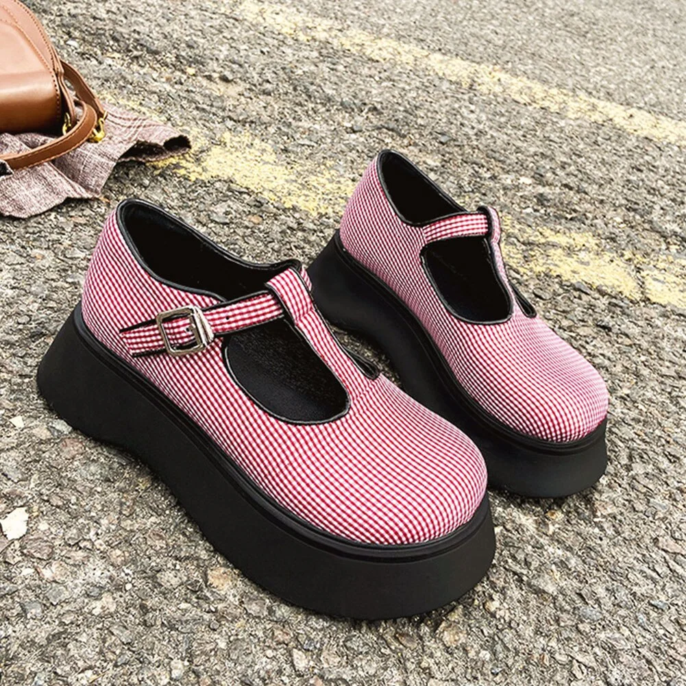 Brand New Dropship Sweet Gothic Style Lolita Cosplay Girl Cute Lovely Comfy Walking Plaid Mary Janes Flats Platform Shoes Women